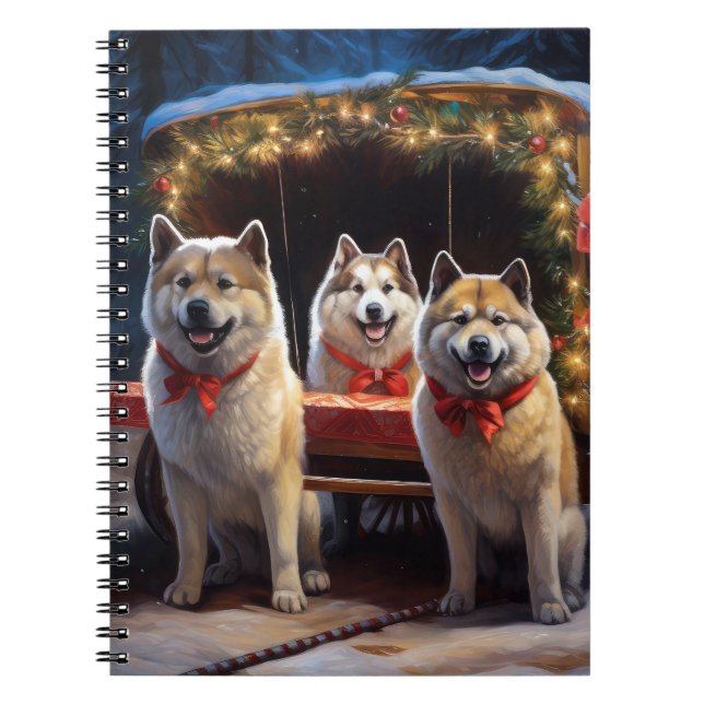 Caderno Espiral Decoração de Natal de Akita Snowy Sleigh Ride (Frente)