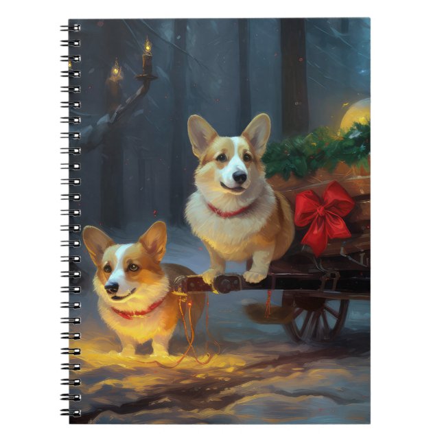 Caderno Espiral Decoração de Natal de Corgi Snowy Sleigh (Frente)