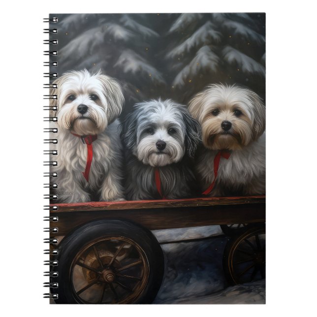 Caderno Espiral Decoração de Natal de Havanese Snowy Sleigh (Frente)