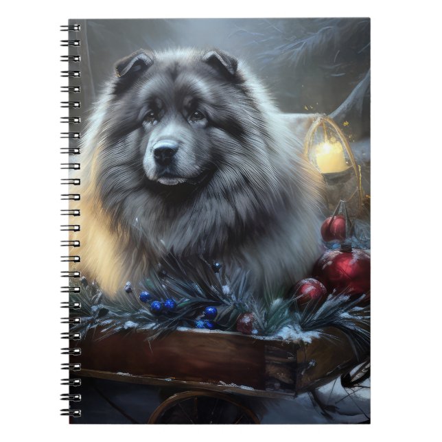 Caderno Espiral Decoração de Natal de Keeshond Snowy Sleigh (Frente)
