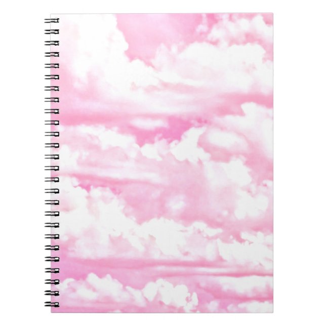 Caderno Espiral Decoração de Nuvens Felizes, Rosa, Fresca (Frente)