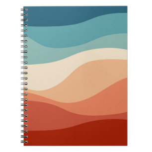 Caderno Espiral decoração de ondas coloridas do estilo retrô