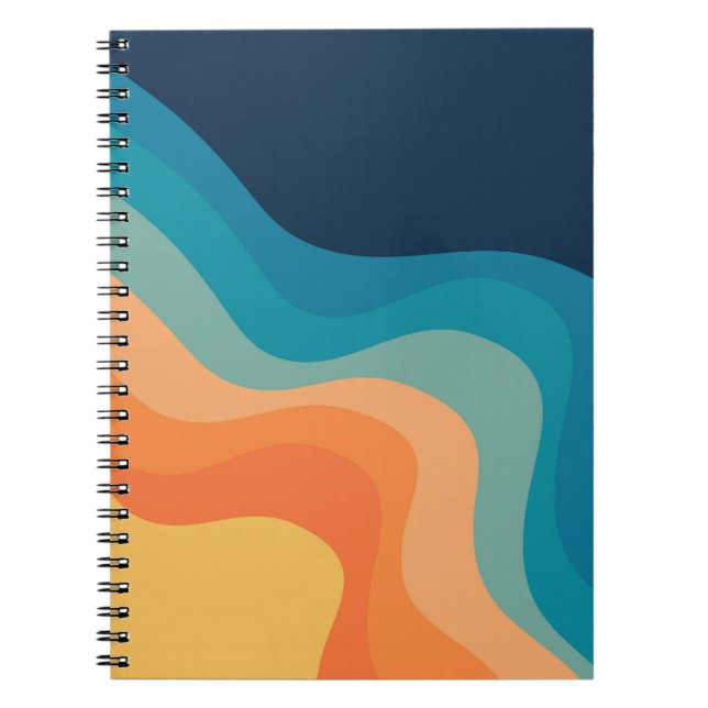 Caderno Espiral decoração de ondas de estilo retrô (Frente)