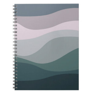 Caderno Espiral decoração de ondas retro roxas e turquesas