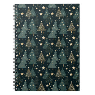 Caderno Espiral Decoração do padrão verde Dourado da árvore de Nat