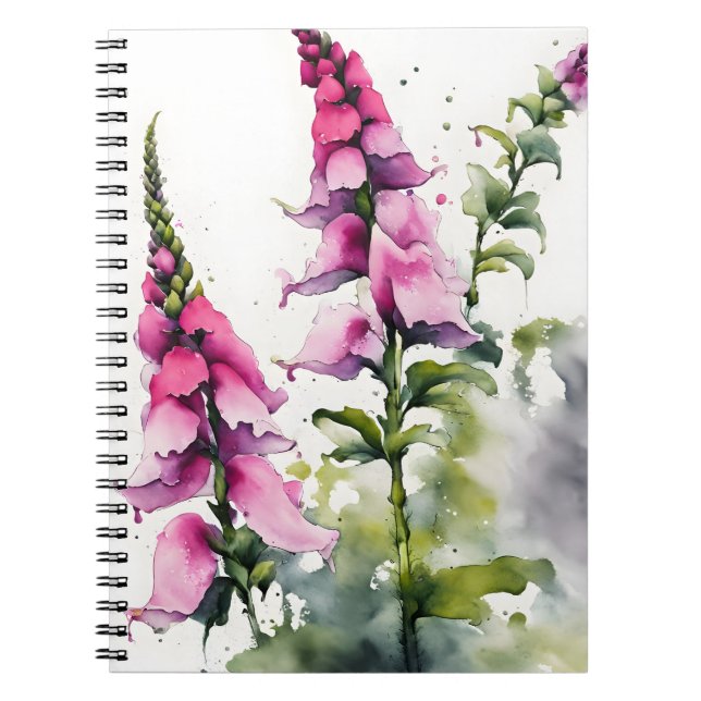 Caderno Espiral Dedal-de-raposa - Flores de aquarela (Frente)
