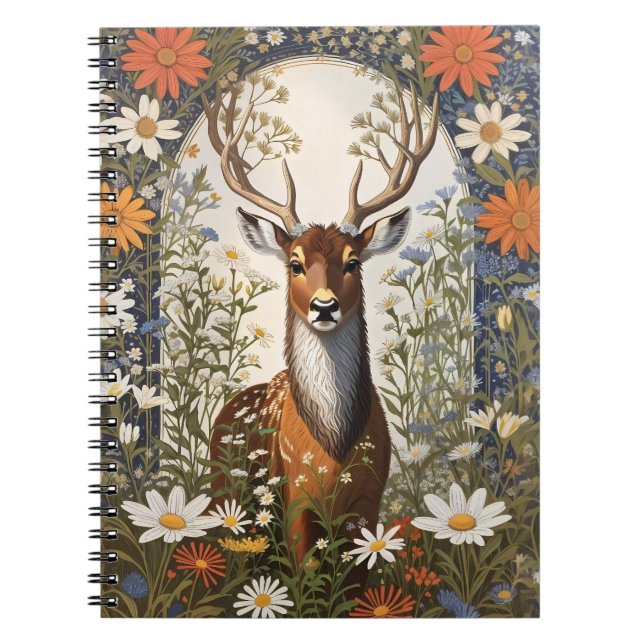 Caderno Espiral Deer Amid Daisy Flowers (Frente)