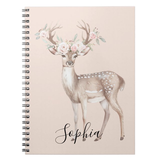 Caderno Espiral Deer Pink Flowers (Frente)