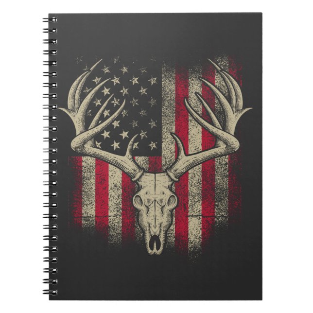 Caderno Espiral Deer Skull Hunter American Flag Deer Hunting EUA (Frente)