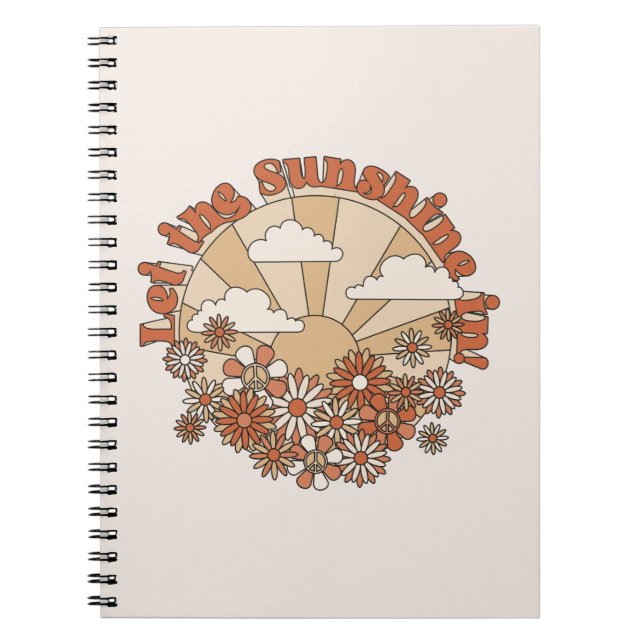 Caderno Espiral Deixe o sol em Groovy Daisy Hippie Flowers (Frente)