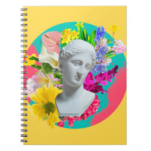 Caderno Espiral Delicado. Colagem com isolado de estátua de gesso