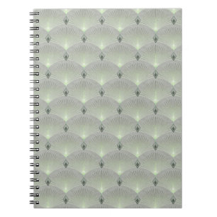 Caderno Espiral Delicado verde e cinza, deco de arte.