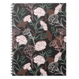 Caderno Espiral Delicar Cravos Rosa com Folhas Verdes Florais