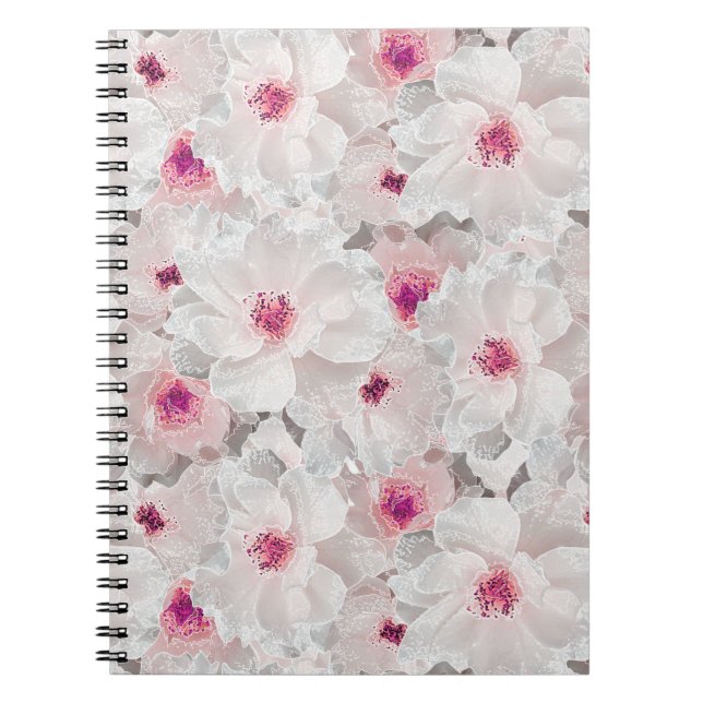 Caderno Espiral Delicar floral branco e rosa (Frente)
