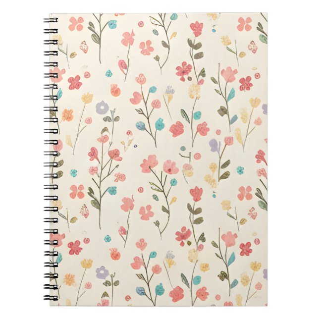 Caderno Espiral Delicate Watercolor Wildflower Sprigs on Cream (Frente)