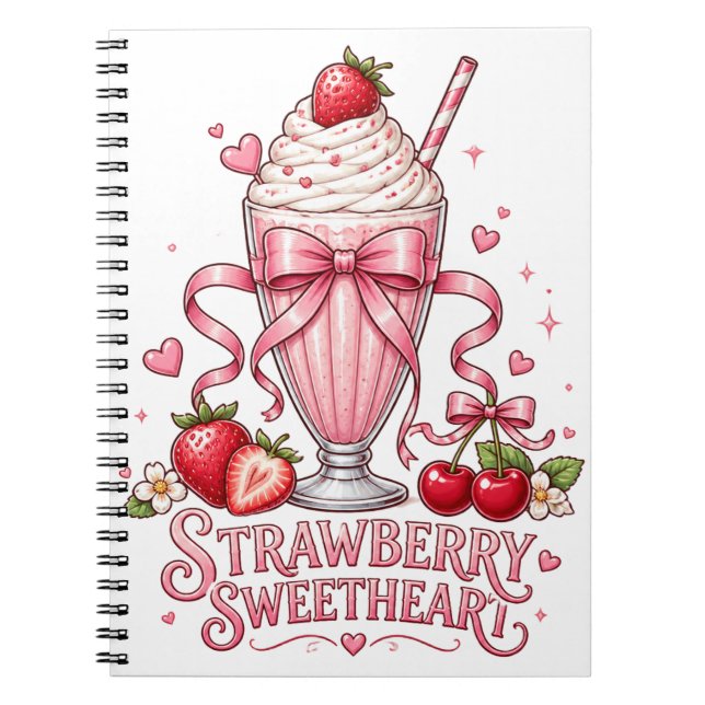 Caderno Espiral Delicioso Milkshake de Morango Rosa (Frente)