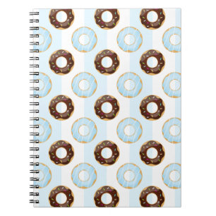 Caderno Espiral Delicious Donuts Blue Stripes Pattern Notebook