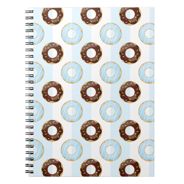 Caderno Espiral Delicious Donuts Blue Stripes Pattern Notebook (Frente)