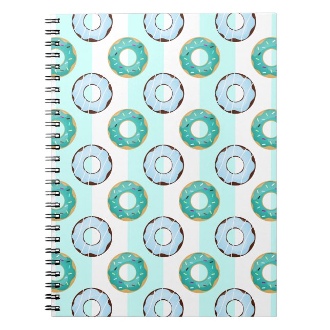 Caderno Espiral Delicious Donuts Turquoise Stripes Notebook (Frente)