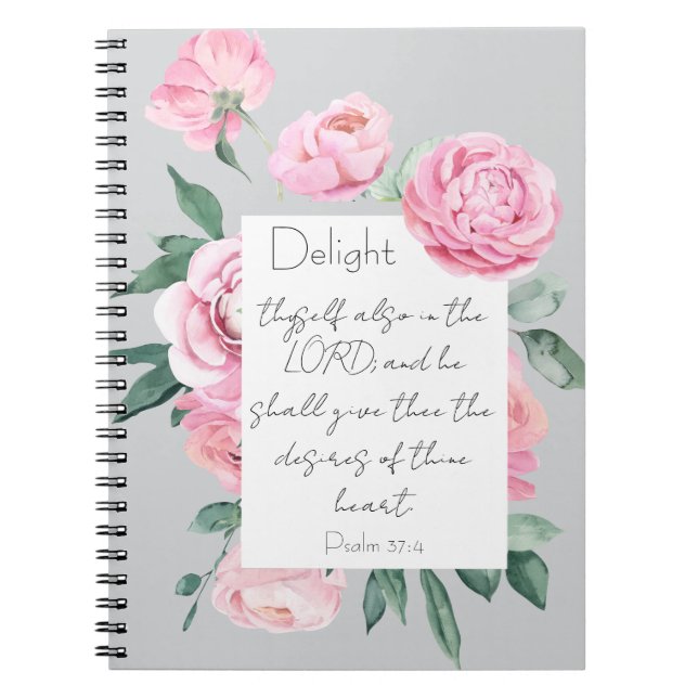 Caderno Espiral Delight Psalm Pink Peony Mulheres Devotivas Diário (Frente)