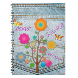 Caderno Espiral Denim Back Pocket Flores Paz Esperança