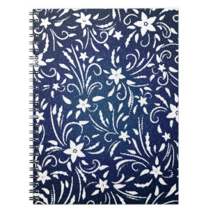 Caderno Espiral Denim Blooms: Padrão Floral Fundo