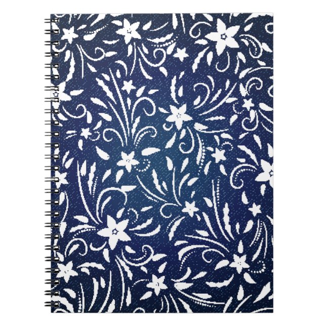Caderno Espiral Denim Blooms: Padrão Floral Fundo (Frente)