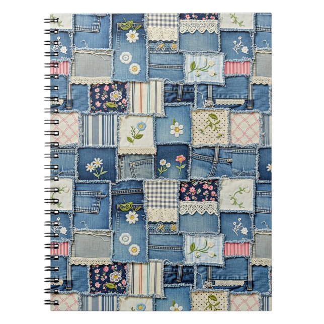 Caderno Espiral Denim Remendado (Frente)