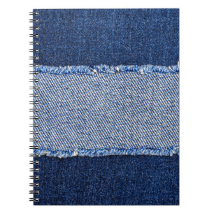 Caderno Espiral Densidade torn: tecido jeans azul.