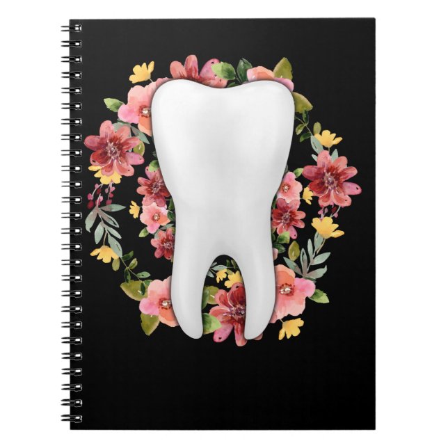 Caderno Espiral Dentista Floral Dentista Flores Dentais Assistente (Frente)