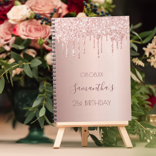 Caderno Espiral Derramamento de ouro de rosa de aniversário de liv