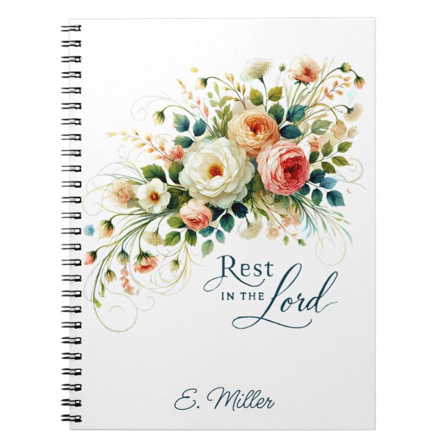 Caderno Espiral Descanse no Lorde floral personalizado (Frente)