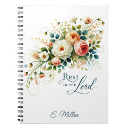Caderno Espiral Descanse no Senhor floral personalizado