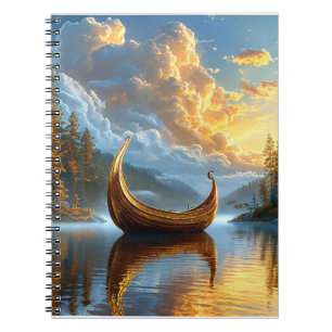 Caderno Espiral Descanso de barco inspirado no ouro no lago Místic