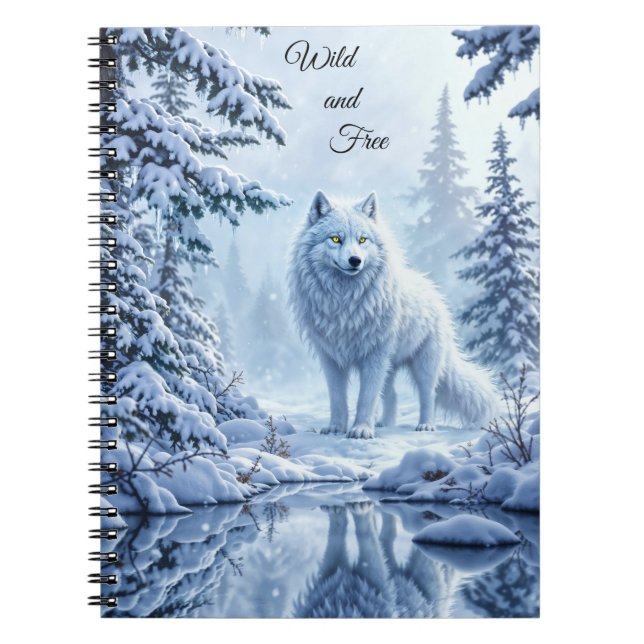 Caderno Espiral Descida de olhos de neon amarelo-lobo-da-neve (Frente)