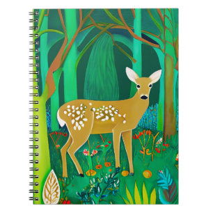 Caderno Espiral Descoberto em um Cenário de Floresta Fantástica