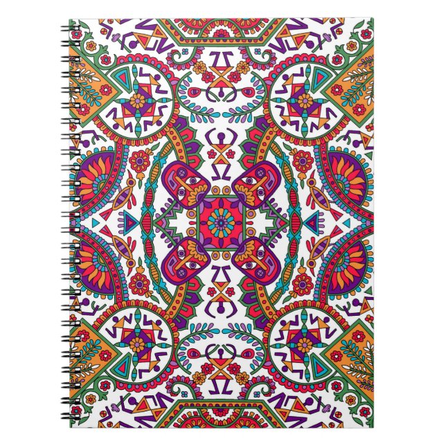 Caderno Espiral Descrição tradicional da arte popular,étnica,fundo (Frente)
