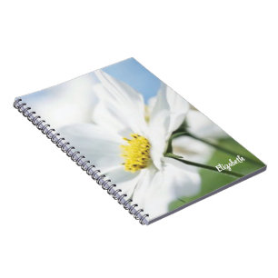 Caderno Espiral Desejos com margaridas brancas personalizadas
