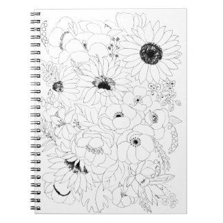 Caderno Espiral desenho 2 da linha do arranjo das flores