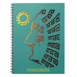 Caderno Espiral Desenho abstrato artístico de Machu Picchu em Teal