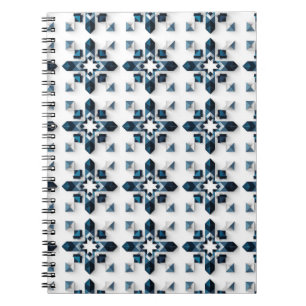 Caderno Espiral Desenho Abstrato Geométrico em Azul e Branco