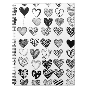 Caderno Espiral Desenho Adorável de Críbula de Coração Preto