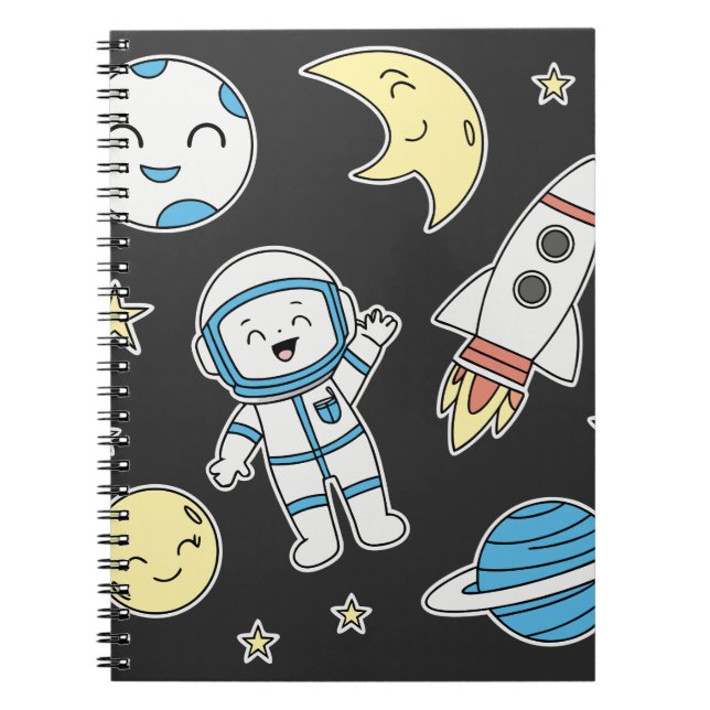 Caderno Espiral Desenho Animado de Aventura Espacial – Design de C (Frente)