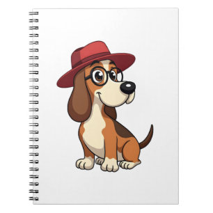 Caderno Espiral Desenho Animado de Basset Hound Vintage com Chapéu