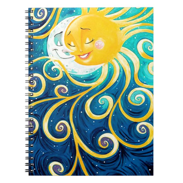 Caderno Espiral desenho animado sol e lua amam paz (Frente)