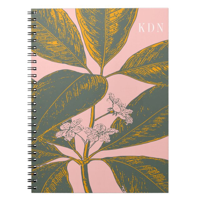 Caderno Espiral Desenho Botânico das Palmas Rosa e Verde (Frente)
