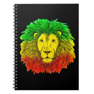 Caderno Espiral Desenho da cabeça de leão Rasta vermelho amarelo v