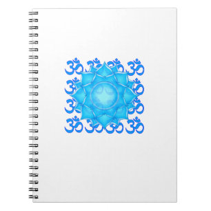 Caderno Espiral Desenho Da Flor Do Lotus De Vidro Azul Com Padrão 
