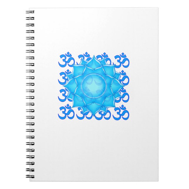 Caderno Espiral Desenho Da Flor Do Lotus De Vidro Azul Com Padrão  (Frente)