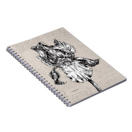 Caderno Espiral Desenho da íris do vintage